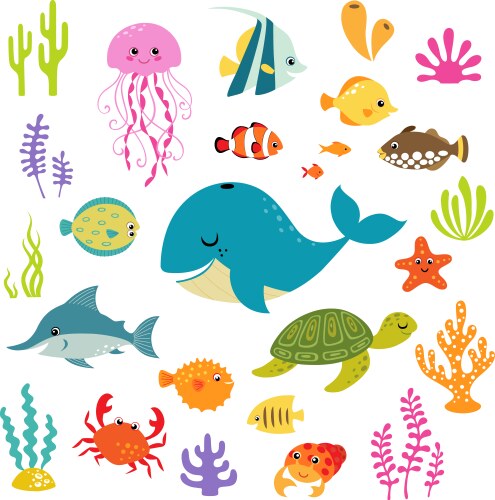 Cute underwater world vector image