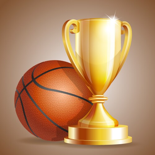 Golden trophy cup with a basketball ball vector image