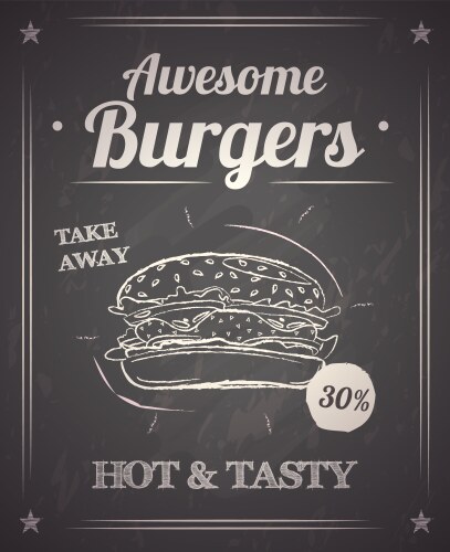 burger monochrome poster on chalkboard vector image