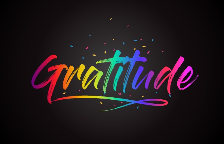 Gratitude word text with handwritten rainbow vector image