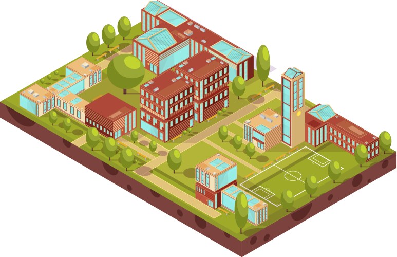 Modern university buildings isometric layout vector image