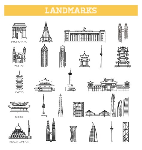 Global tourist asian landmarks and travel vector image