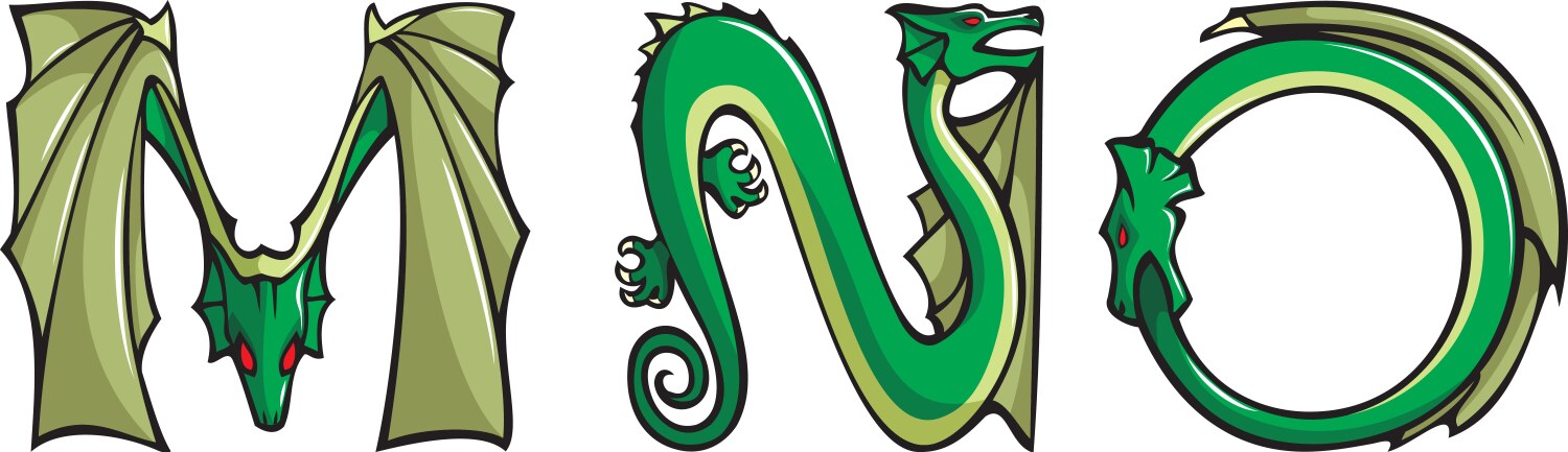 Dragons alphabet mno vector image