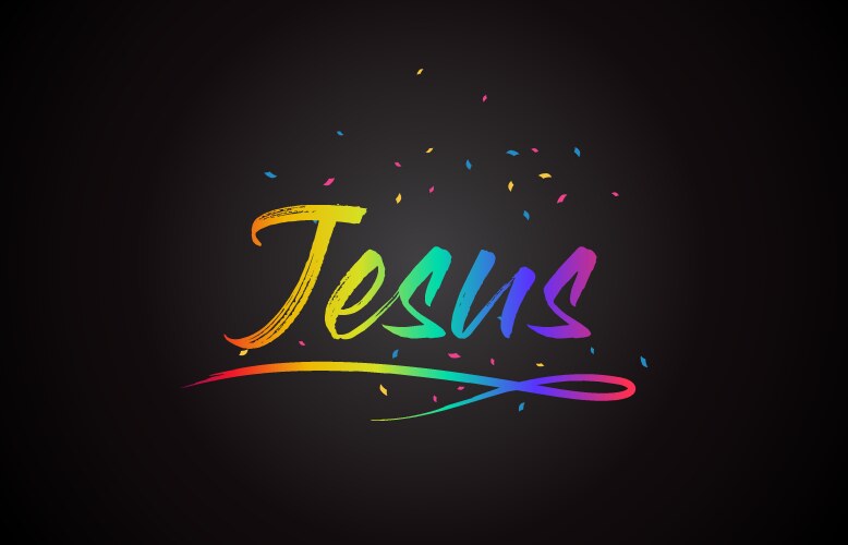 Jesus word text with handwritten rainbow vibrant vector image