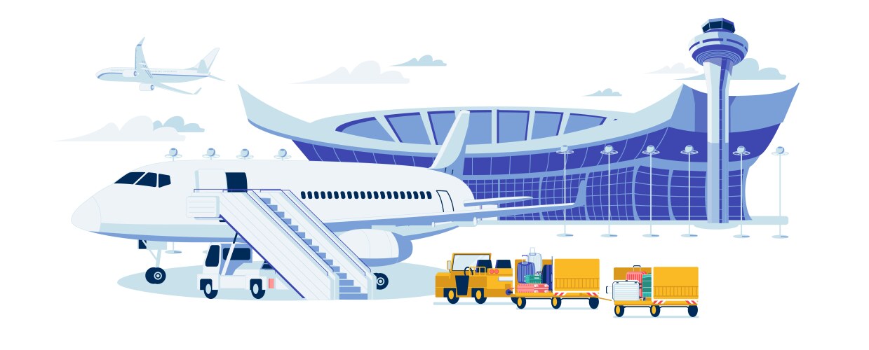 Airport terminal modern building with airliner vector image