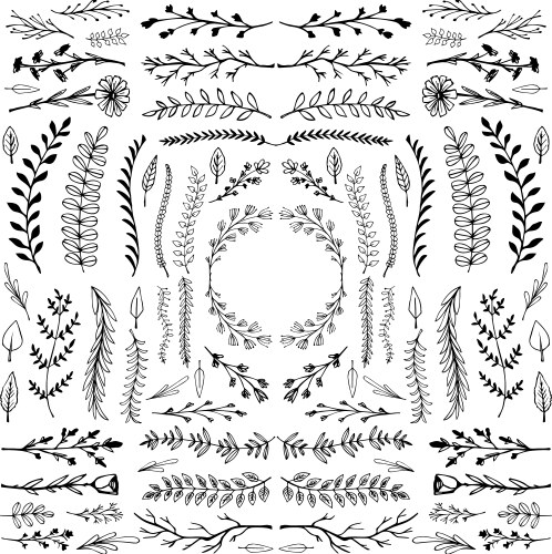 Hand drawn floral ornaments scroll shape vector image