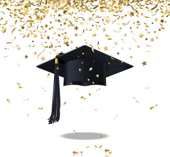 Graduate cap and confetti vector image