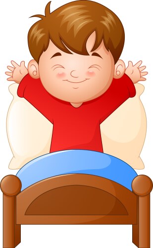 Little boy waking up in a bed on white background vector image