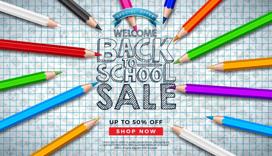 Back to school sale design with colorful pencil vector image