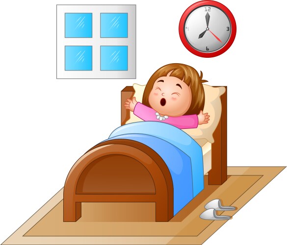 Little girl waking up in a bed and yawning vector image