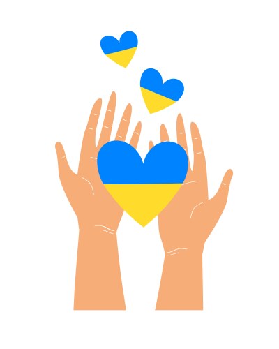 Human hands holding blue and yellow heart shaped vector image