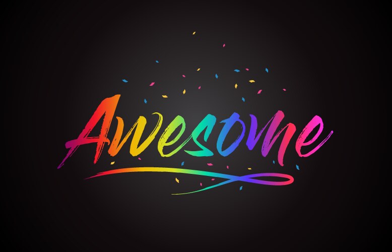 Awesome word text with handwritten rainbow vector image