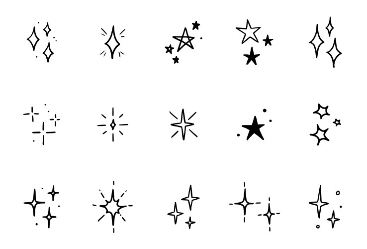 line star glitter shine of doodle set vector image