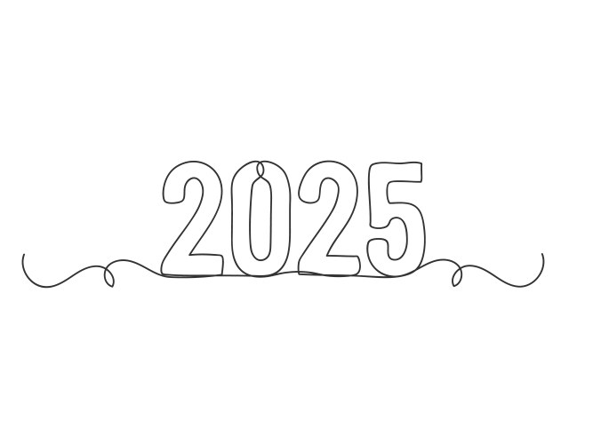 Text 2025 handwritten continuous one line art vector image