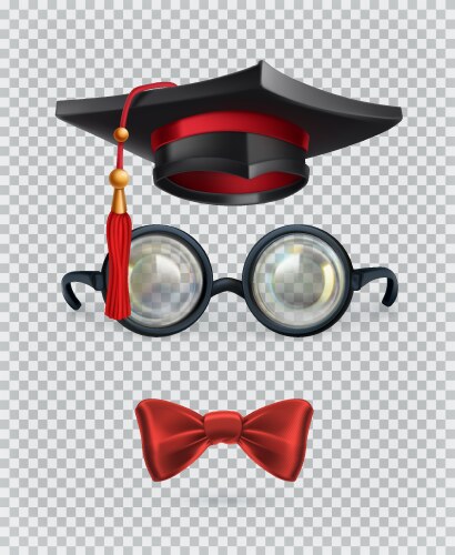 Square academic cap mortarboard glasses and bow vector image