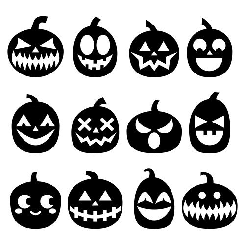 Pumpkin icons set halloween scary faces de vector image