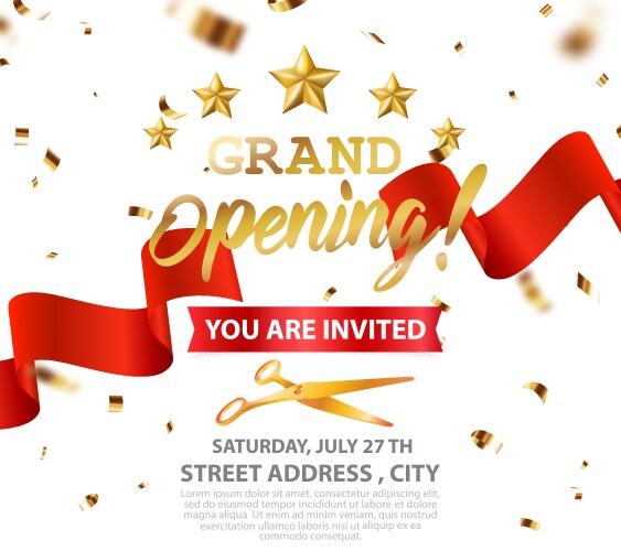 grand opening card design with gold ribbon vector image