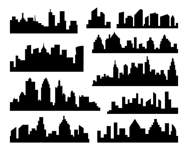 set of cities silhouette black city vector image