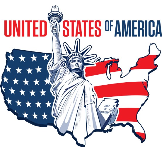 statue of liberty new york usa flag and map vector image