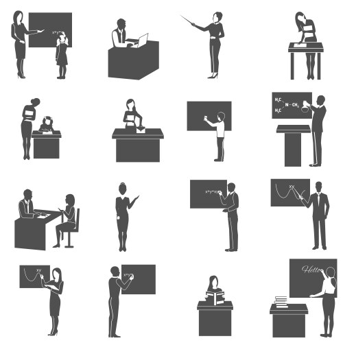 teacher at blackboard in class icons set vector image