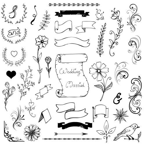 Hand drawn doodle ampersands curves book corners vector image