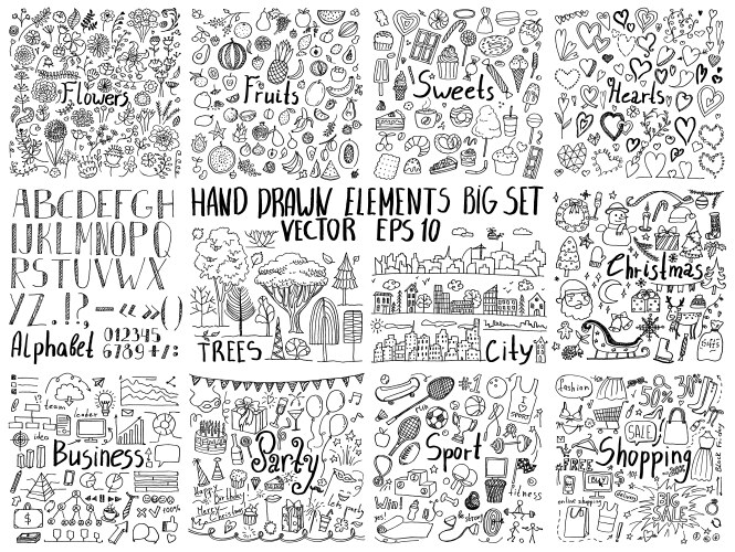 Big collection of hand drawn elements vector image