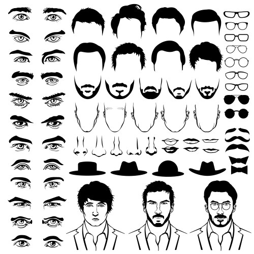 constructor with men hipster haircuts glasses vector image