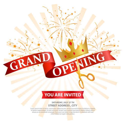 grand opening card design with gold ribbon vector image