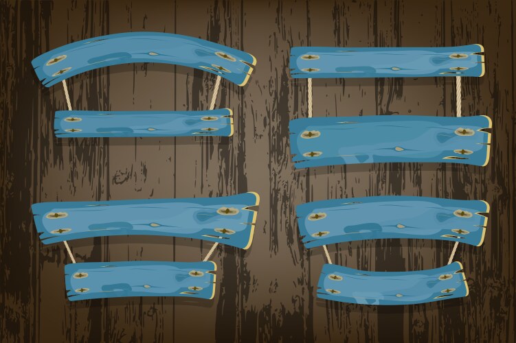 Blue wooden banners and ribbons hanging on ropes vector image