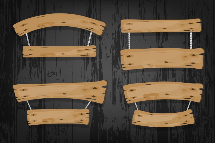 Brown wooden banners and ribbons hanging on ropes vector image