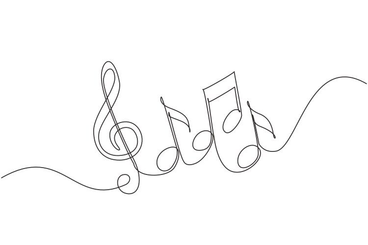 Continuous one line drawing music notes on stave vector image