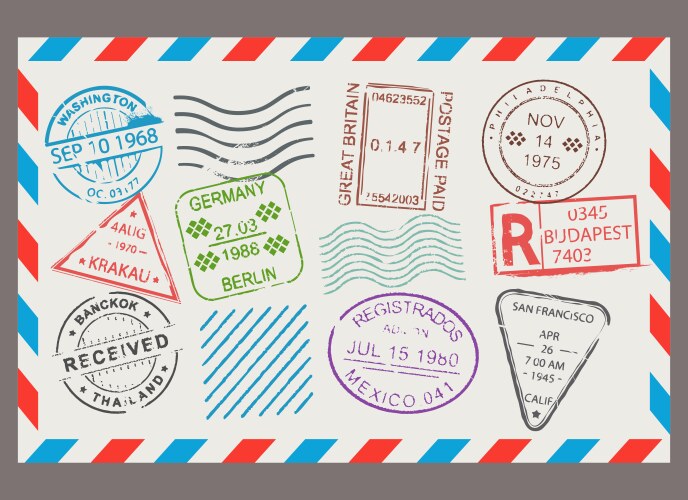 Post stamp flat cartoon set vector image