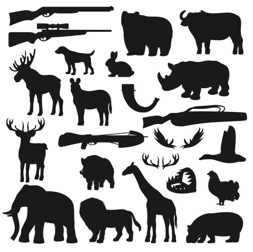 african safari hunt animals and birds hunter ammo vector image