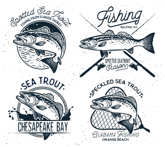 vintage sea trout fishing emblems labels vector image