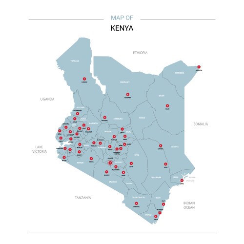 Kenya map with red pin vector image