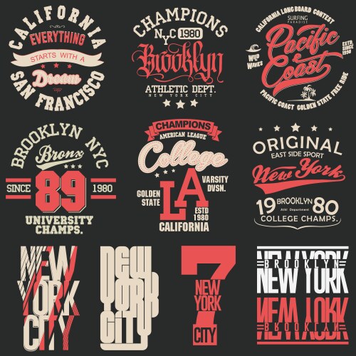 T-shirt stamp graphic set sport wear typography vector image