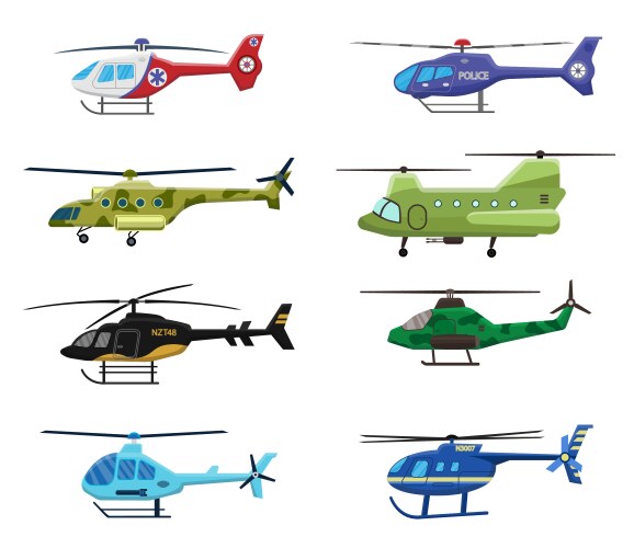 military police and medical helicopters icon set vector image