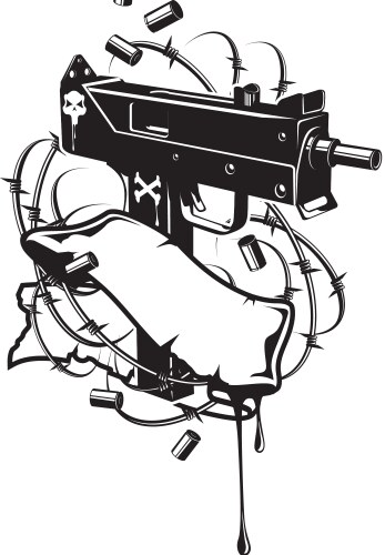 machine gun with barbed wire and ribbon vector image