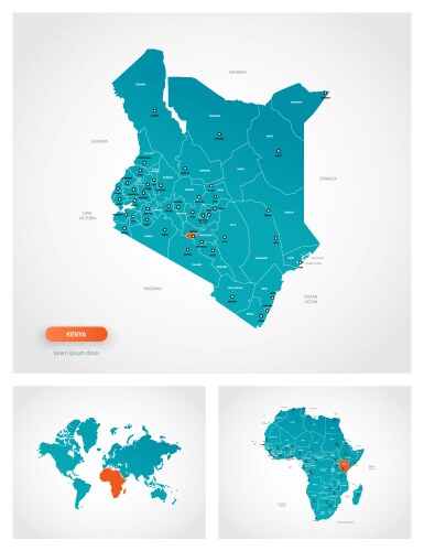 Editable template map kenya with marks vector image