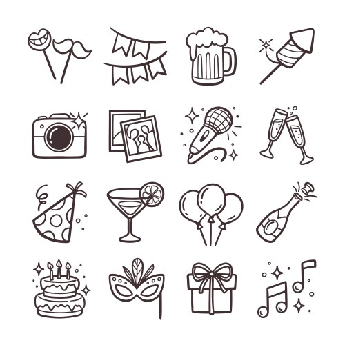 Party doodle icon set vector image