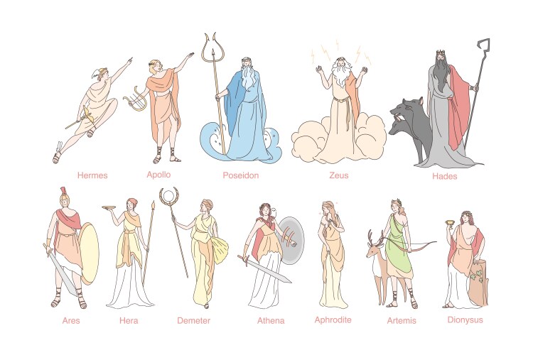 Ancient greek gods set concept vector image