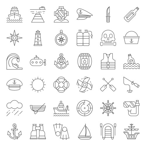 Nautical and sailor outline icon set vector image