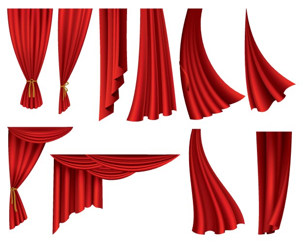 collection of realistic red curtains theater vector image