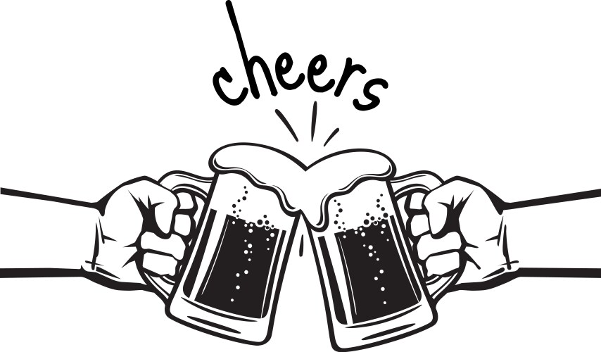 Cheers text two hands toasting beer mugs vector image