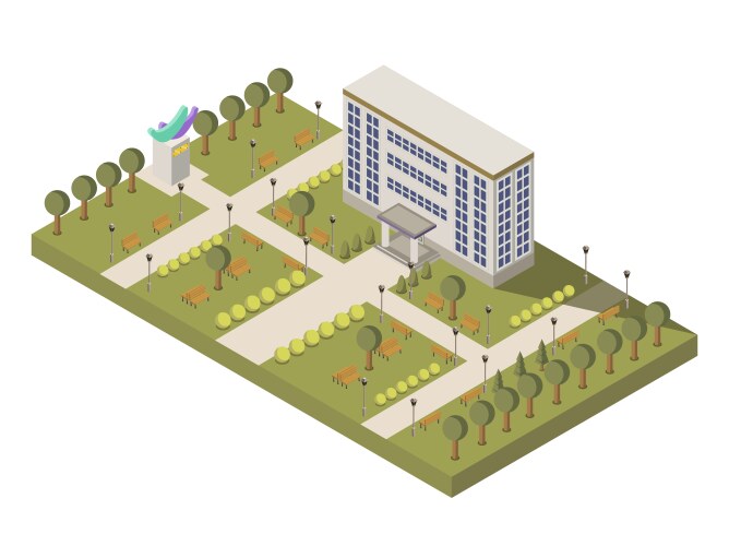 Isometric university and campus composition vector image