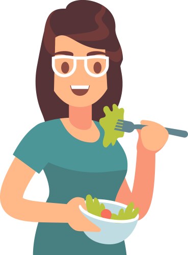 Woman eating salad fresh food with vitamins vector image