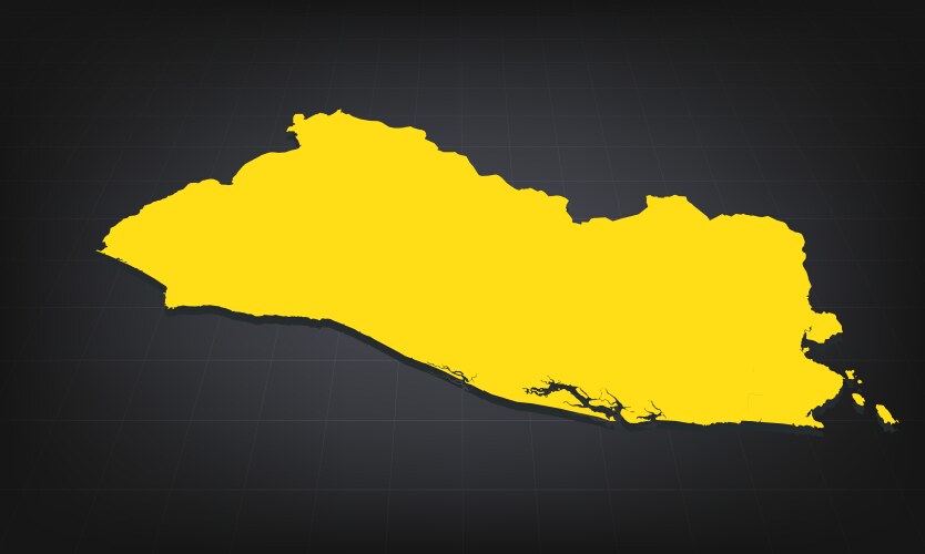 Yellow 3d map of el salvador on a dark background vector image