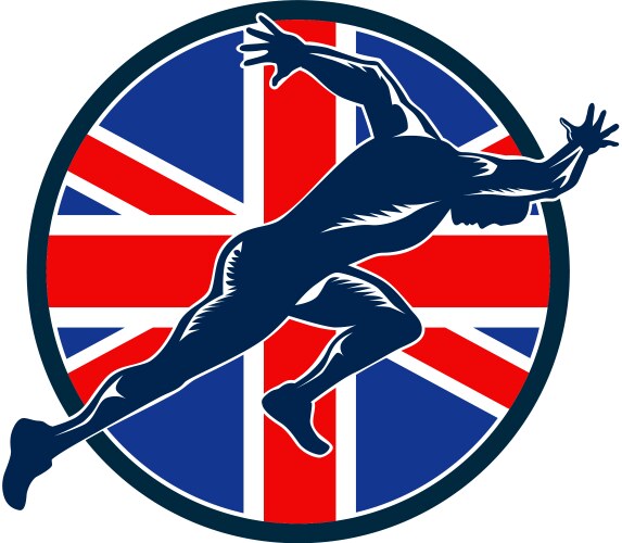 Runner sprinter start british flag circle vector image