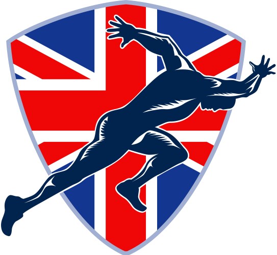 Runner sprinter start british flag shield vector image