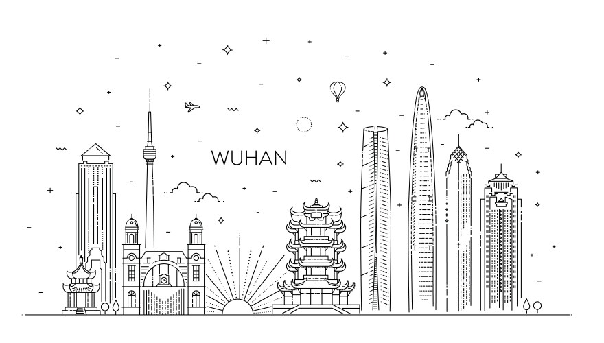 Outline wuhan china city skyline vector image